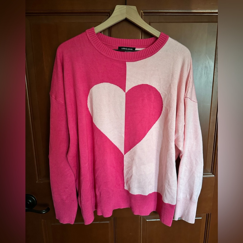 Cable & Gauge Two-Tone Heart Sweater